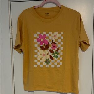 Cotton On Mustard Yellow Floral Checkers Graphic Tee